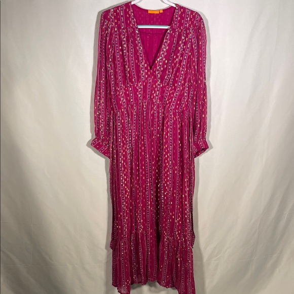 OLIPHANT WOMENS TIE BACK MAXI DRESS MAGENTA PURPLE LARGE - Picture 2 of 10